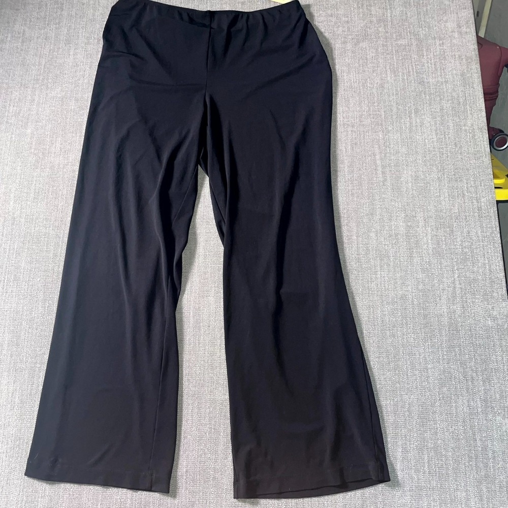 Liz Claiborne Career Pants Womens 1X Black Stretch Wide Leg Elastic Waist Formal